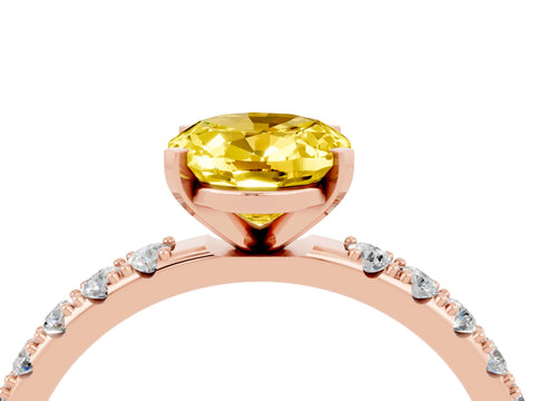 Rose gold Oval Cut Yellow Sapphire Solitaire Pavé Band with Four-Prong Setting_28