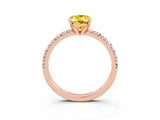 Rose gold Oval Cut Yellow Sapphire Solitaire Pavé Engagement Ring with Round Band and Prong Setting_15