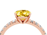Rose gold Oval Cut Yellow Sapphire Solitaire Pavé Engagement Ring with Round Band and Prong Setting_16