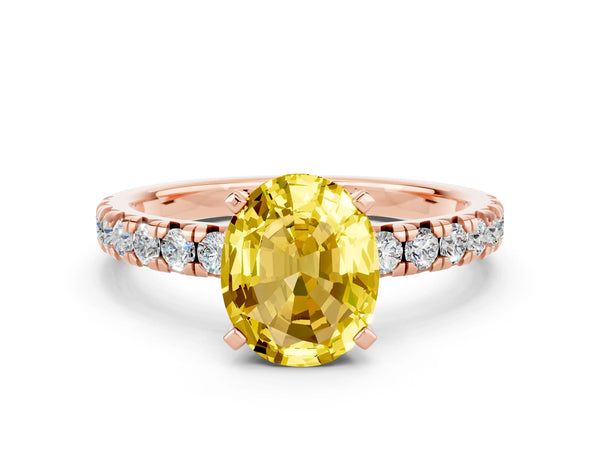 Rose gold Oval Cut Yellow Sapphire Solitaire Pavé Engagement Ring with Round Band and Prong Setting