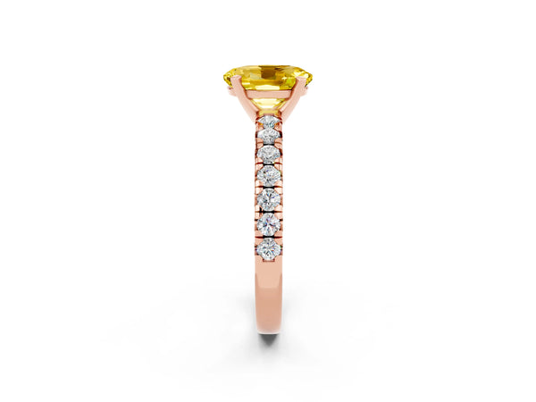 Rose gold Oval Cut Yellow Sapphire Solitaire Pavé Engagement Ring with Round Band and Prong Setting