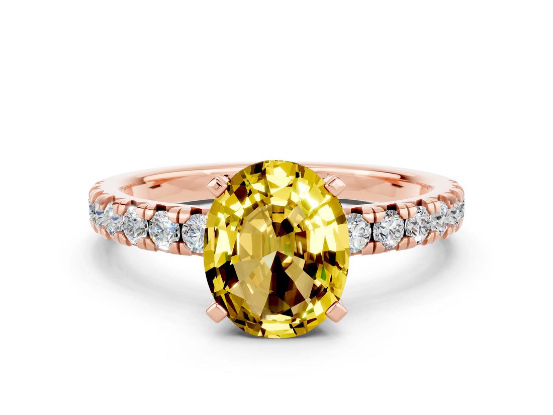 Rose gold Oval Cut Yellow Sapphire Solitaire Pavé Engagement Ring with Round Band and Prong Setting_72