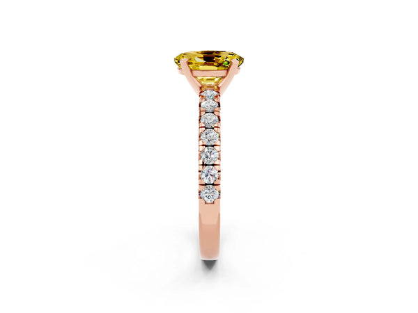 Rose gold Oval Cut Yellow Sapphire Solitaire Pavé Engagement Ring with Round Band and Prong Setting