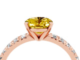 Rose gold Oval Cut Yellow Sapphire Solitaire Pavé Engagement Ring with Round Band and Prong Setting_76