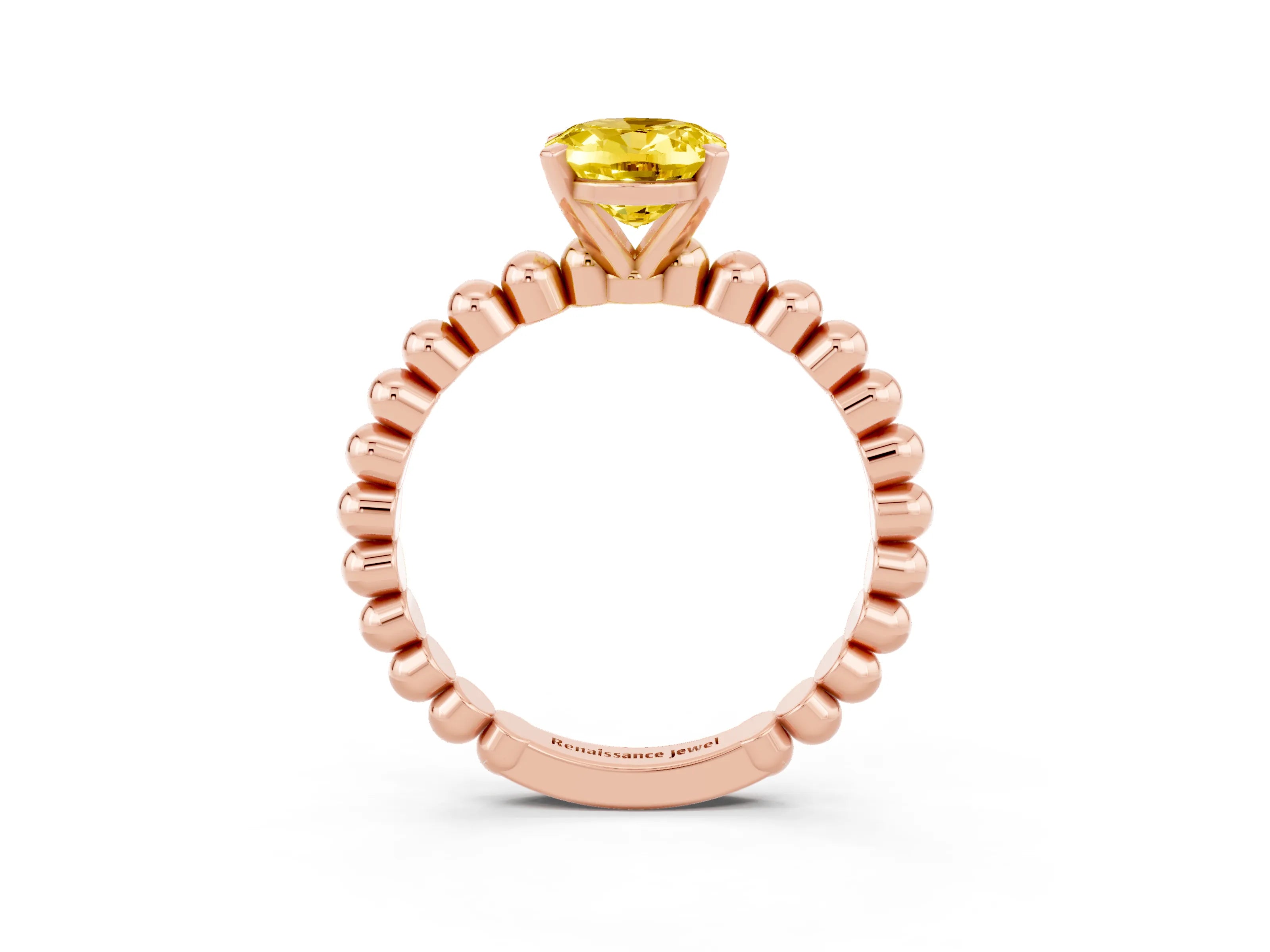 Rose gold Oval Cut Yellow Sapphire Solitaire Ring with Beaded Band and Prong Setting_3