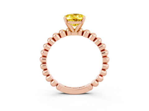 Rose gold Oval Cut Yellow Sapphire Solitaire Ring with Beaded Band and Prong Setting_3