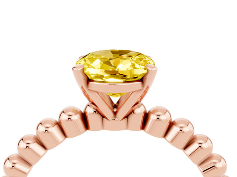 Rose gold Oval Cut Yellow Sapphire Solitaire Ring with Beaded Band and Prong Setting_4
