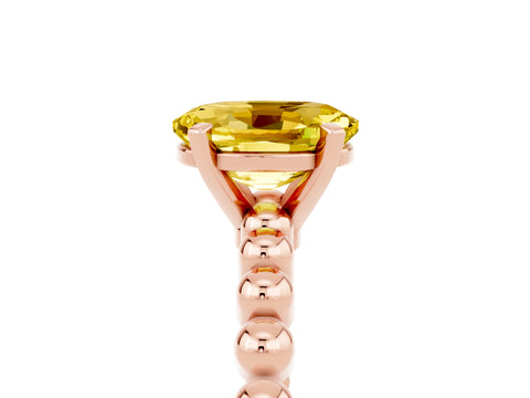 Rose gold Oval Cut Yellow Sapphire Solitaire Ring with Beaded Band and Prong Setting_5