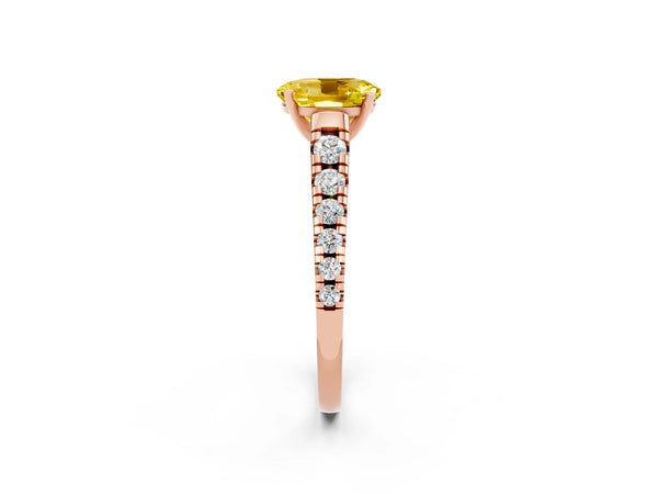 Rose gold Oval Cut Yellow Sapphire Cathedral Solitaire Ring with Round  Pavé Band