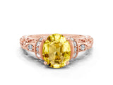 Rose gold Oval Cut Yellow Sapphire Solitaire Ring with Filigree Band and Four-Prong Setting_48