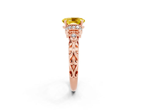 Rose gold Oval Cut Yellow Sapphire Solitaire Ring with Filigree Band and Four-Prong Setting_50