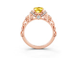 Rose gold Oval Cut Yellow Sapphire Solitaire Ring with Filigree Band and Four-Prong Setting_51