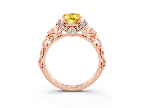 Rose gold Oval Cut Yellow Sapphire Solitaire Ring with Filigree Band and Four-Prong Setting_51
