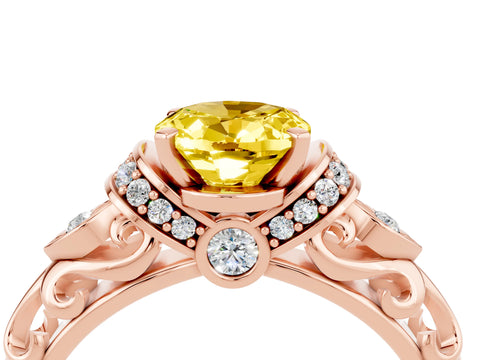 Rose gold Oval Cut Yellow Sapphire Solitaire Ring with Filigree Band and Four-Prong Setting_52