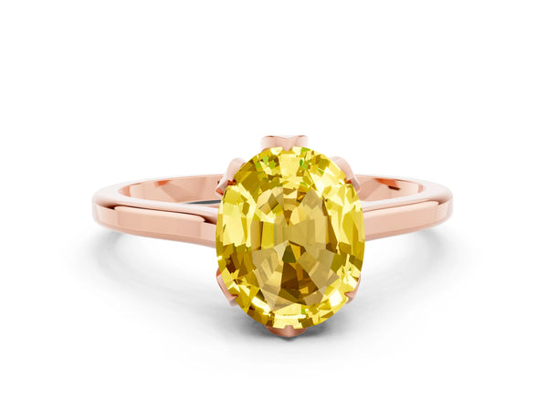 Rose gold Oval Cut Yellow Sapphire Solitaire Ring with Flower Prong Setting and Classic Band