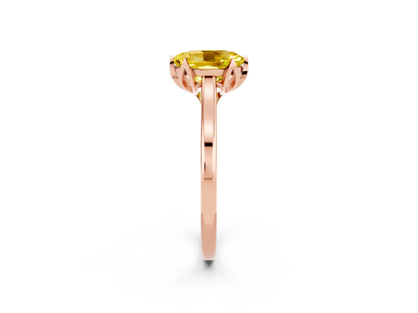 Rose gold Oval Cut Yellow Sapphire Solitaire Ring with Flower Prong Setting and Classic Band