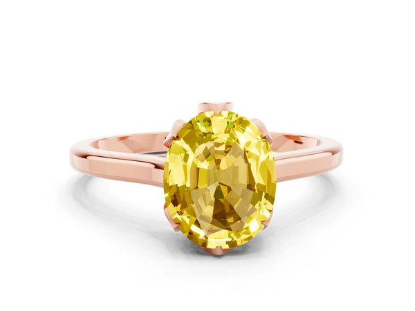 Rose gold Oval Cut Yellow Sapphire Solitaire Ring with Flower Prong Setting and Classic Band
