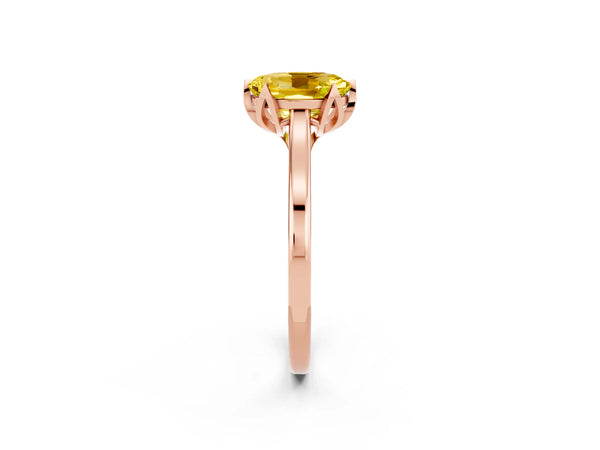 Rose gold Oval Cut Yellow Sapphire Solitaire Ring with Flower Prong Setting and Classic Band