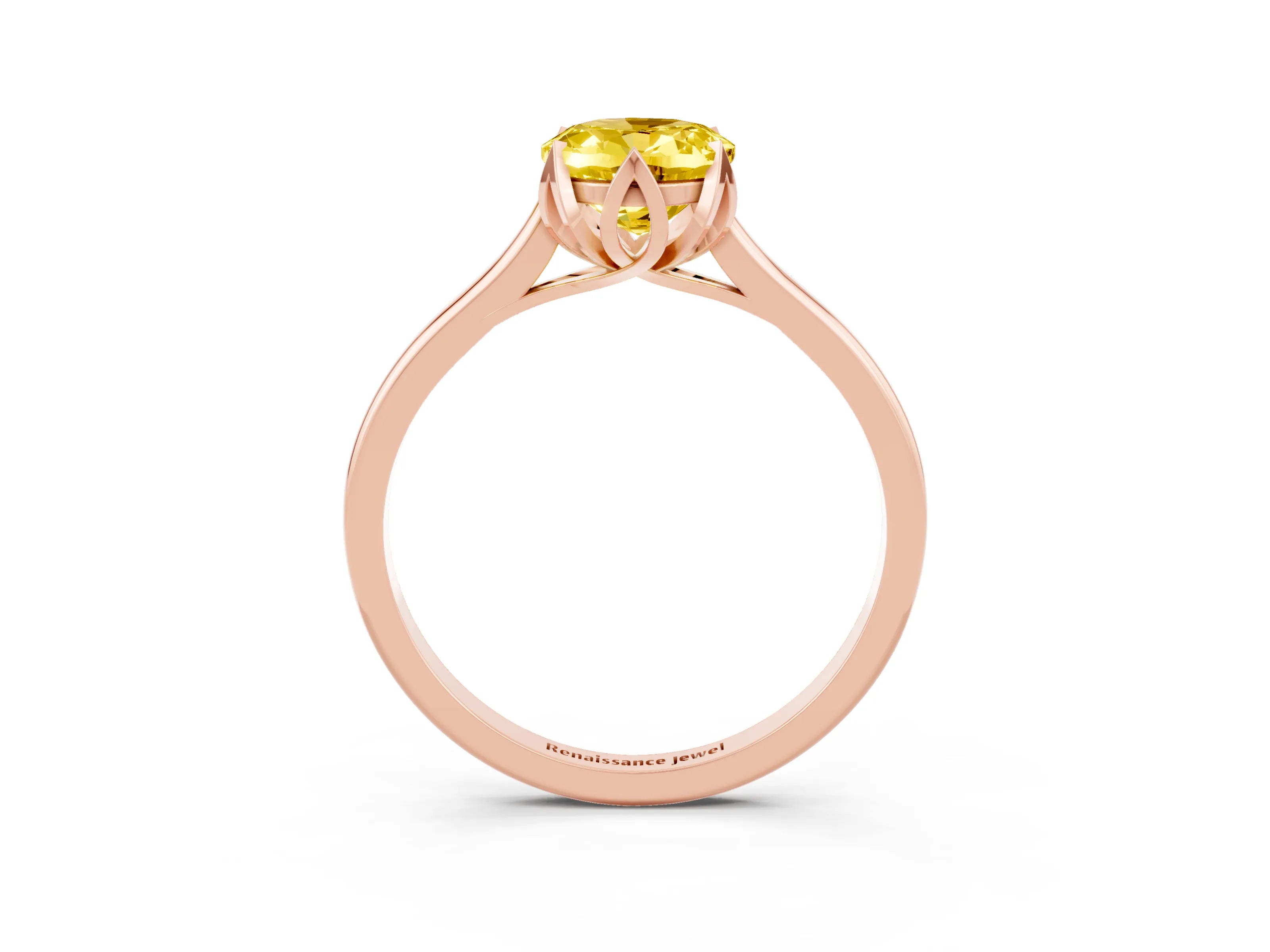Rose gold Oval Cut Yellow Sapphire Solitaire Ring with Flower Prong Setting and Classic Band_27