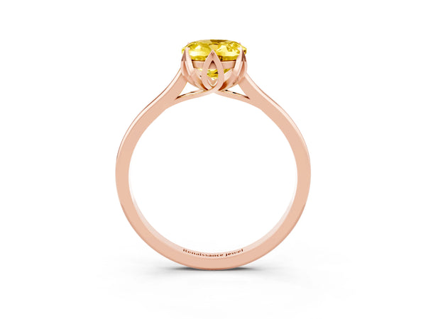Rose gold Oval Cut Yellow Sapphire Solitaire Ring with Flower Prong Setting and Classic Band
