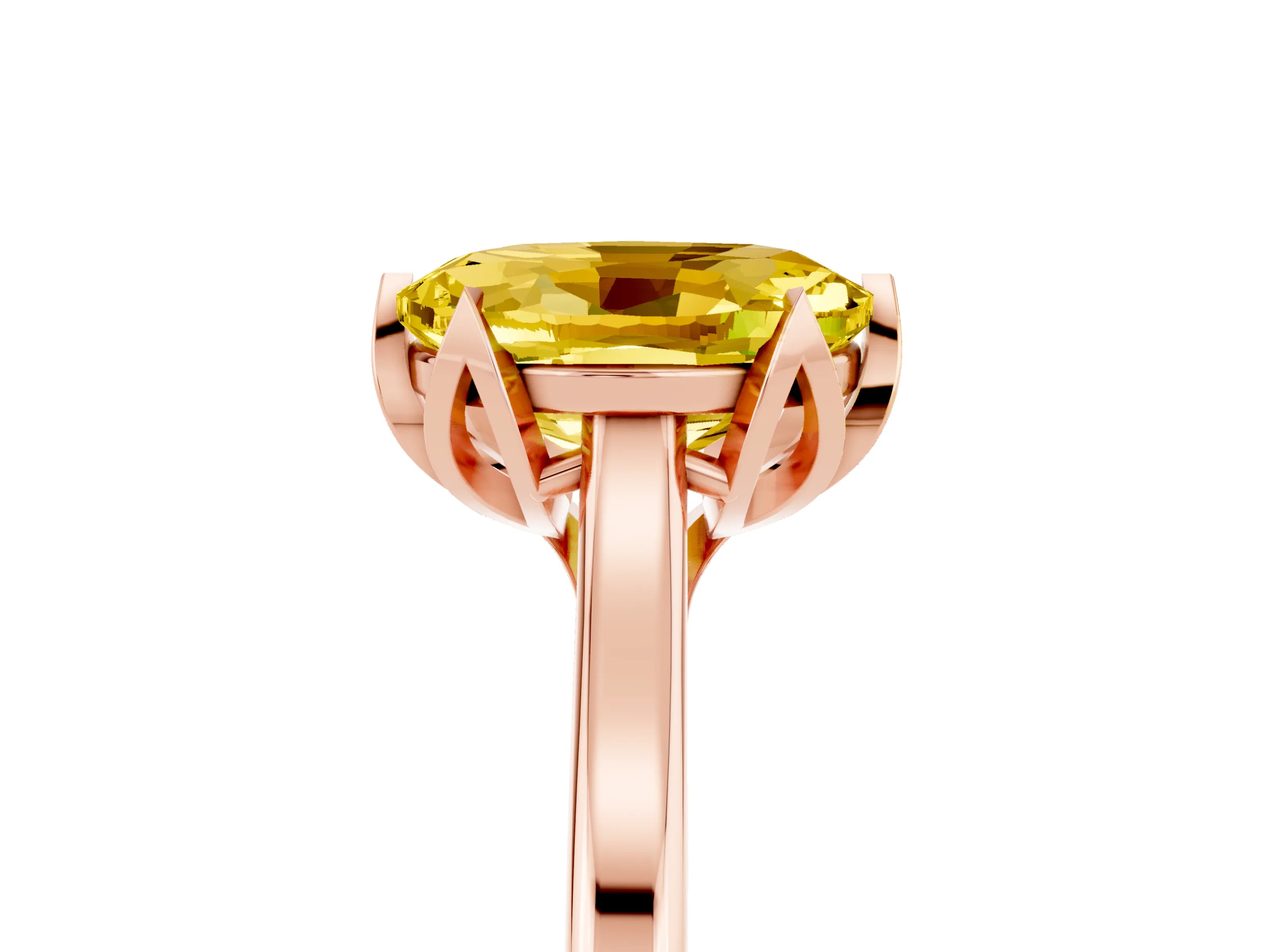 Rose gold Oval Cut Yellow Sapphire Solitaire Ring with Flower Prong Setting and Classic Band_29