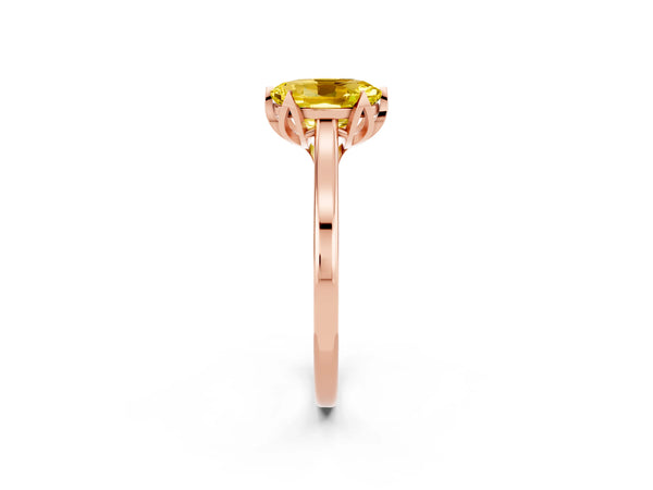 Rose gold Oval Cut Yellow Sapphire Solitaire Ring with Flower Prong Setting and Classic Band