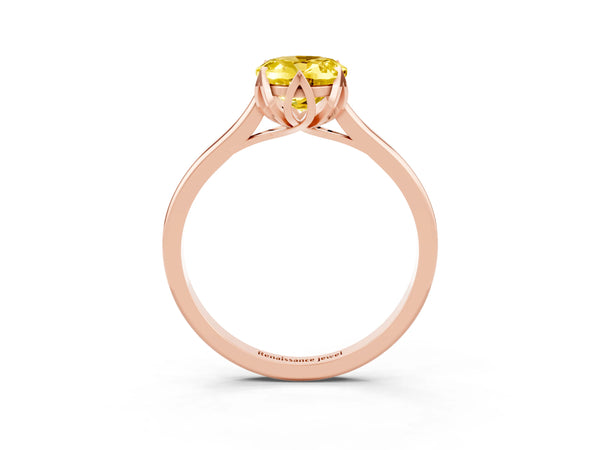 Rose gold Oval Cut Yellow Sapphire Solitaire Ring with Flower Prong Setting and Classic Band