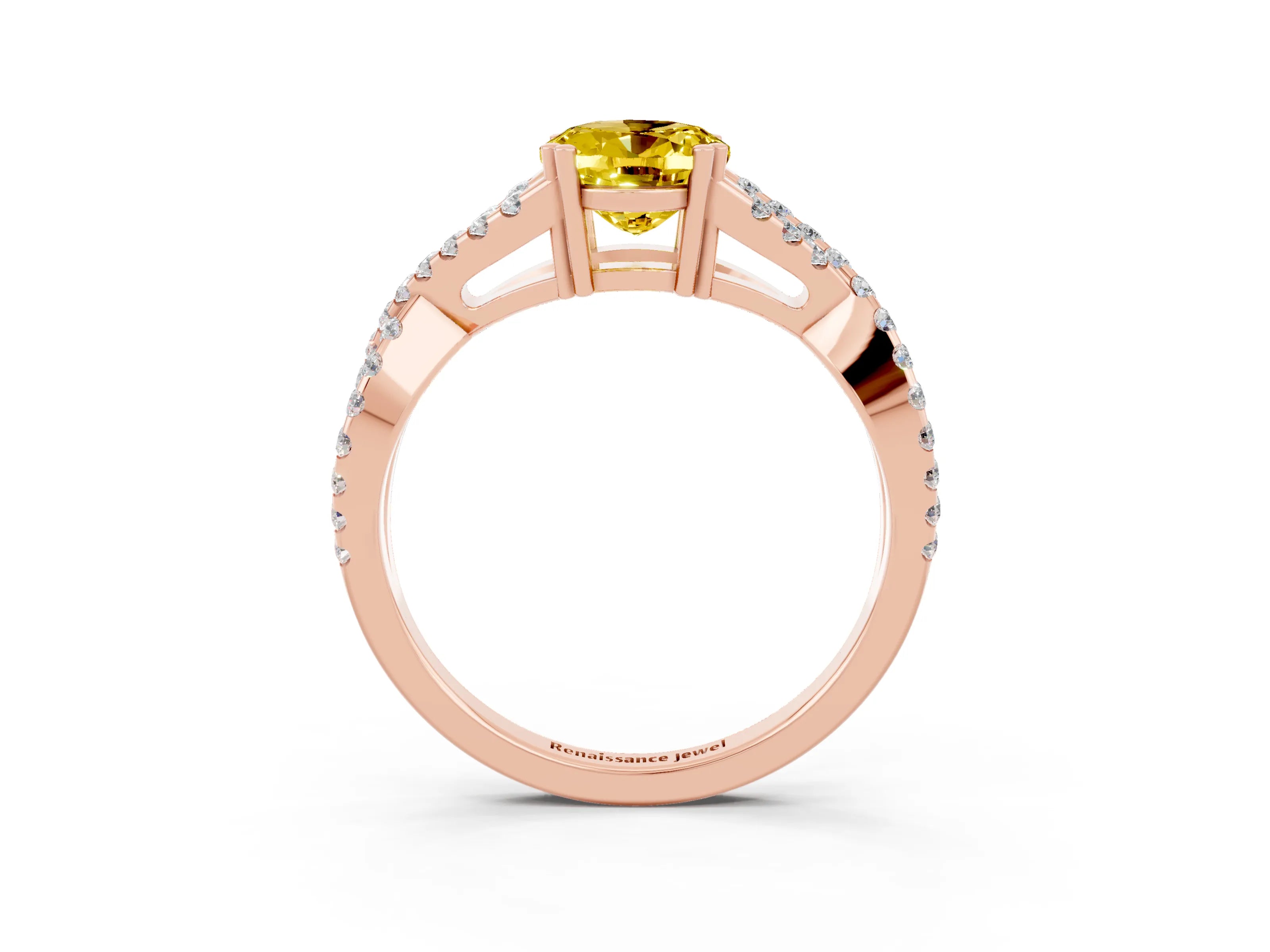 Rose gold Oval Cut Yellow Sapphire Solitaire Ring with Four-Prong Setting and Twisted Pavé Band_15