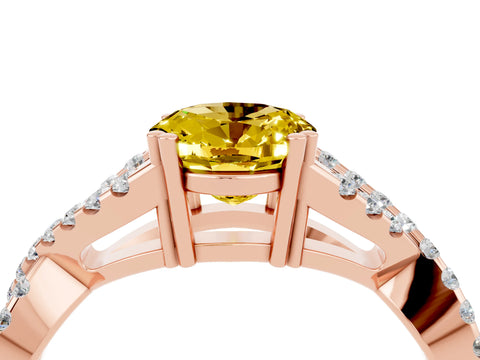 Rose gold Oval Cut Yellow Sapphire Solitaire Ring with Four-Prong Setting and Twisted Pavé Band_16