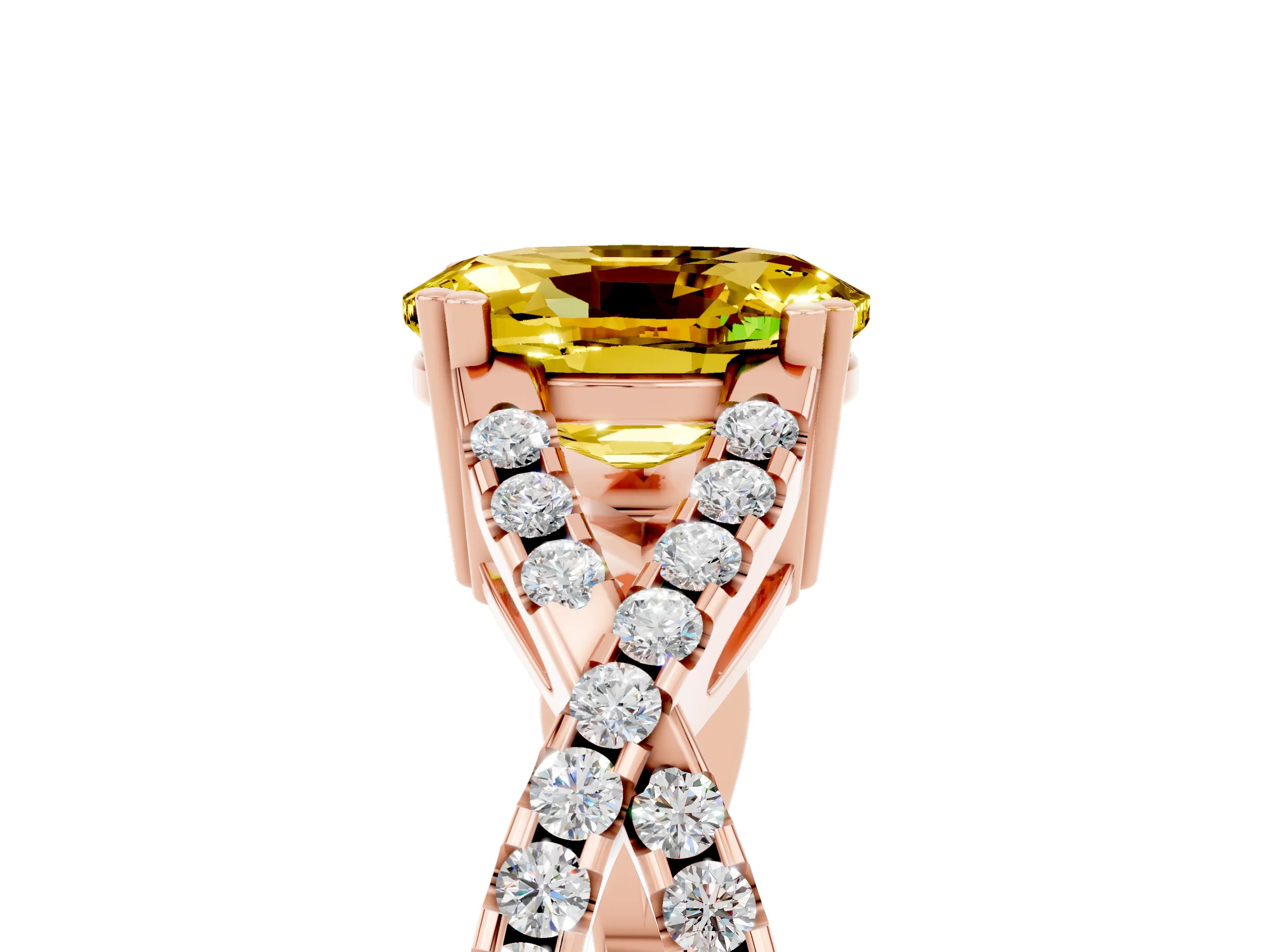 Rose gold Oval Cut Yellow Sapphire Solitaire Ring with Four-Prong Setting and Twisted Pavé Band_17