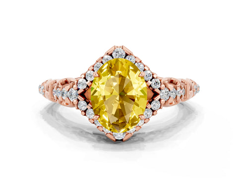 Rose gold Oval Cut Yellow Sapphire Solitaire Ring with Hidden Halo and Pavé Band_12
