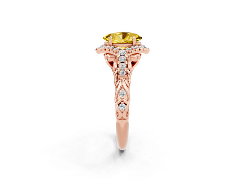 Rose gold Oval Cut Yellow Sapphire Solitaire Ring with Hidden Halo and Pavé Band_14