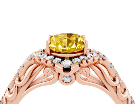 Rose gold Oval Cut Yellow Sapphire Solitaire Ring with Hidden Halo and Pavé Band_16