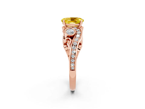 Rose gold Oval Cut Yellow Sapphire Solitaire Ring with Milgrain Pavé Band and Four-Prong Setting_26
