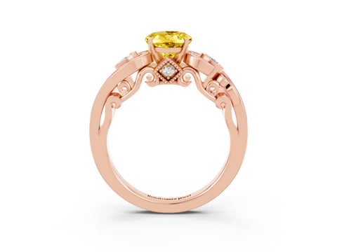 Rose gold Oval Cut Yellow Sapphire Solitaire Ring with Milgrain Pavé Band and Four-Prong Setting_27