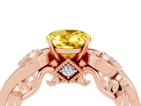 Rose gold Oval Cut Yellow Sapphire Solitaire Ring with Milgrain Pavé Band and Four-Prong Setting_28