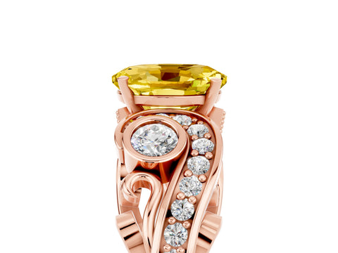 Rose gold Oval Cut Yellow Sapphire Solitaire Ring with Milgrain Pavé Band and Four-Prong Setting_29