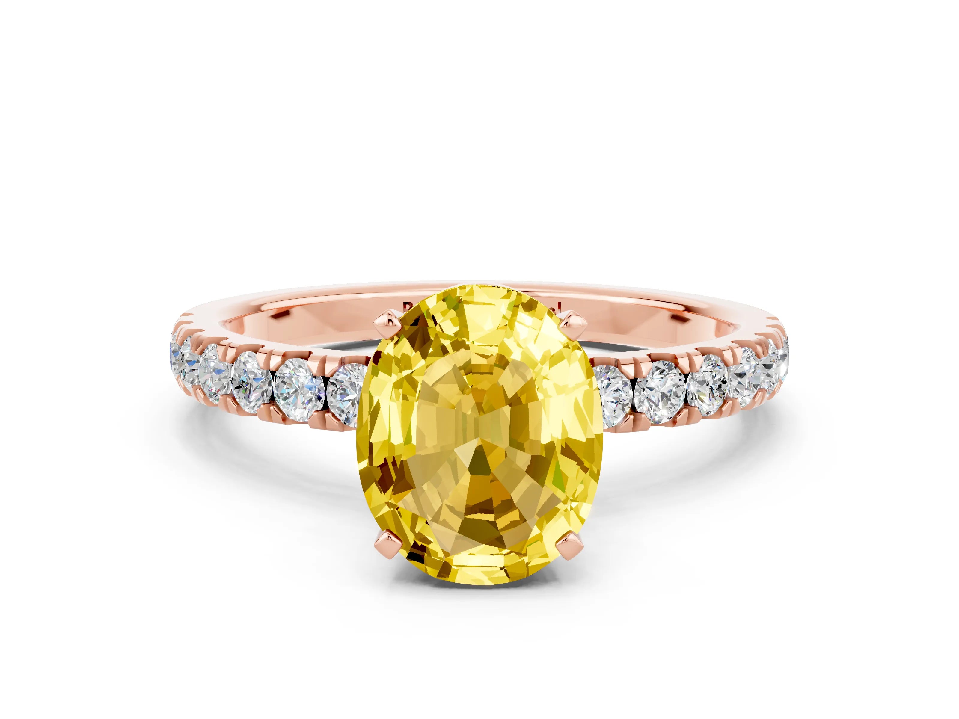 Rose gold Oval Cut Yellow Sapphire Solitaire Ring with Pavé Accents and Four-Prong Setting_24