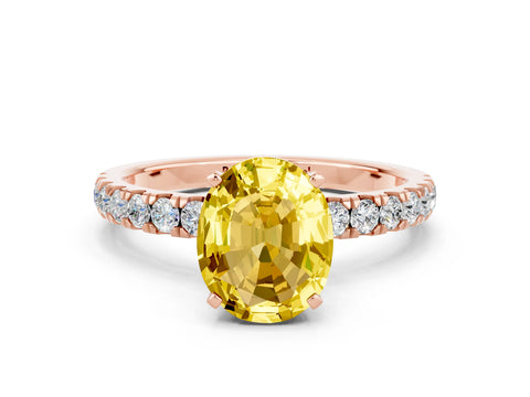 Rose gold Oval Cut Yellow Sapphire Solitaire Ring with Pavé Accents and Four-Prong Setting_24