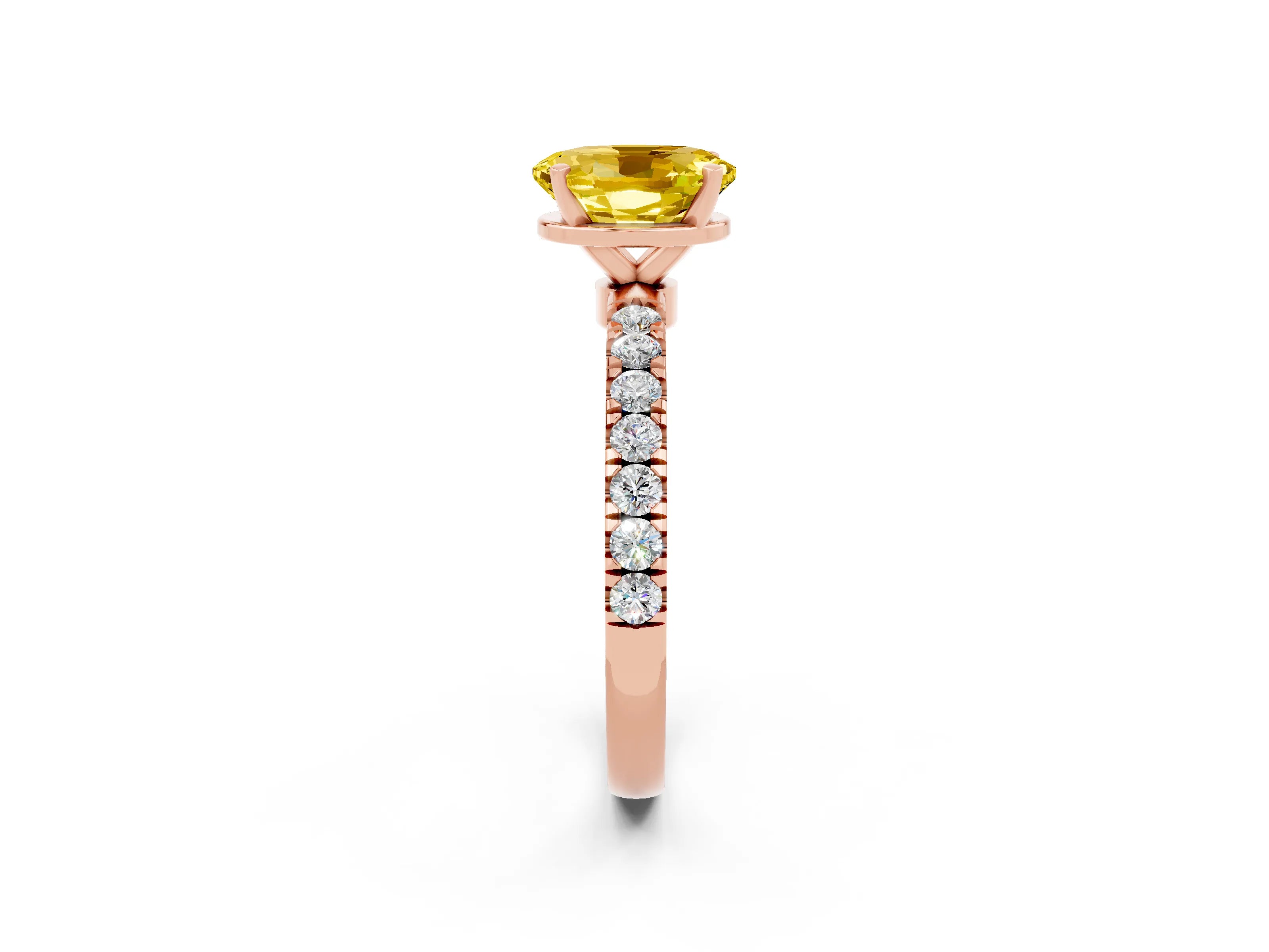 Rose gold Oval Cut Yellow Sapphire Solitaire Ring with Pavé Accents and Four-Prong Setting_26