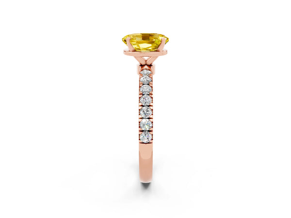 Rose gold Oval Cut Yellow Sapphire Solitaire Ring with Pavé Accents and Four-Prong Setting