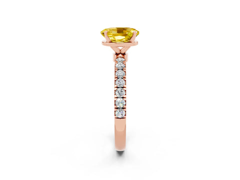 Rose gold Oval Cut Yellow Sapphire Solitaire Ring with Pavé Accents and Four-Prong Setting_26
