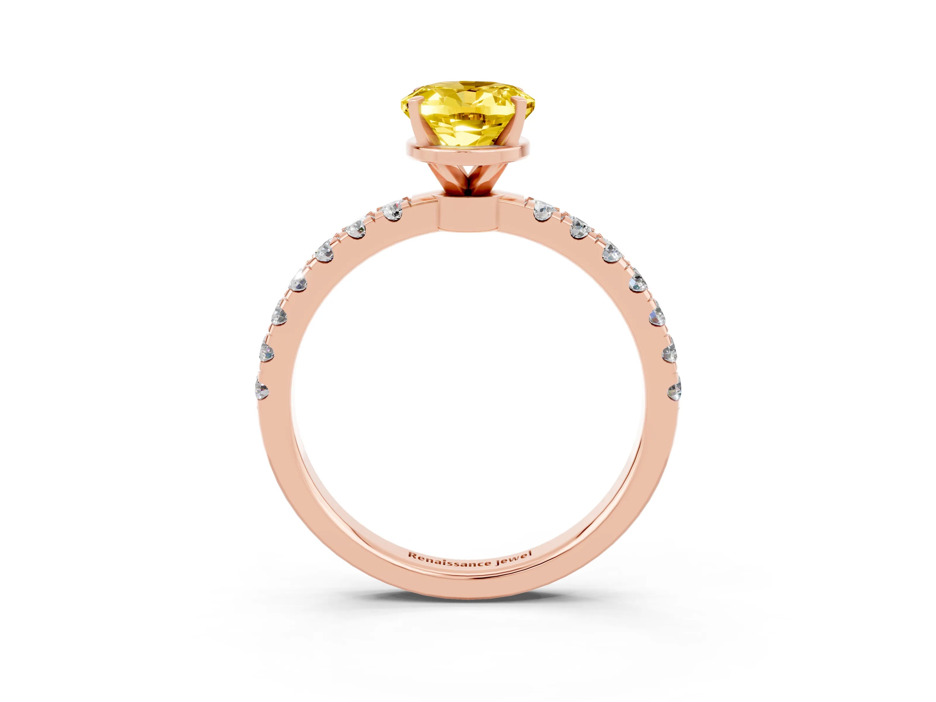 Rose gold Oval Cut Yellow Sapphire Solitaire Ring with Pavé Accents and Four-Prong Setting_27