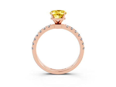 Rose gold Oval Cut Yellow Sapphire Solitaire Ring with Pavé Accents and Four-Prong Setting_27