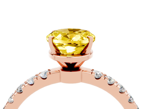Rose gold Oval Cut Yellow Sapphire Solitaire Ring with Pavé Accents and Four-Prong Setting_28