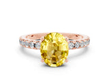 Rose gold Oval Cut Yellow Sapphire Solitaire Ring with Pavé Band and Four-Prong Setting_60