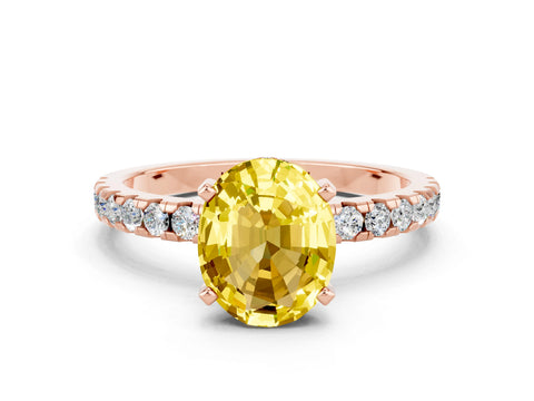 Rose gold Oval Cut Yellow Sapphire Solitaire Ring with Pavé Band and Four-Prong Setting_60