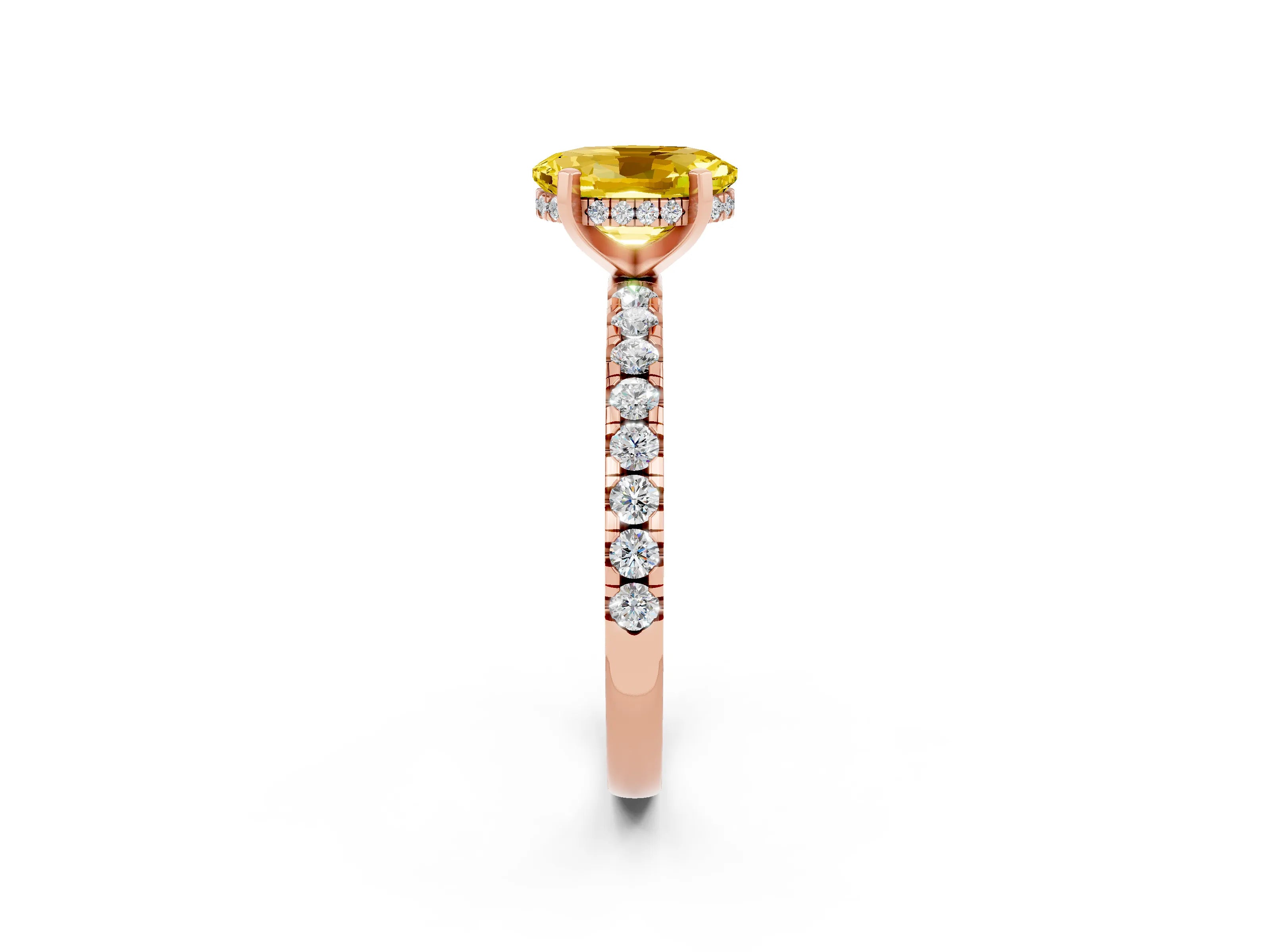 Rose gold Oval Cut Yellow Sapphire Solitaire Ring with Pavé Band and Four-Prong Setting_62