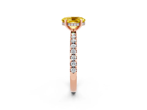 Rose gold Oval Cut Yellow Sapphire Solitaire Ring with Pavé Band and Four-Prong Setting_62