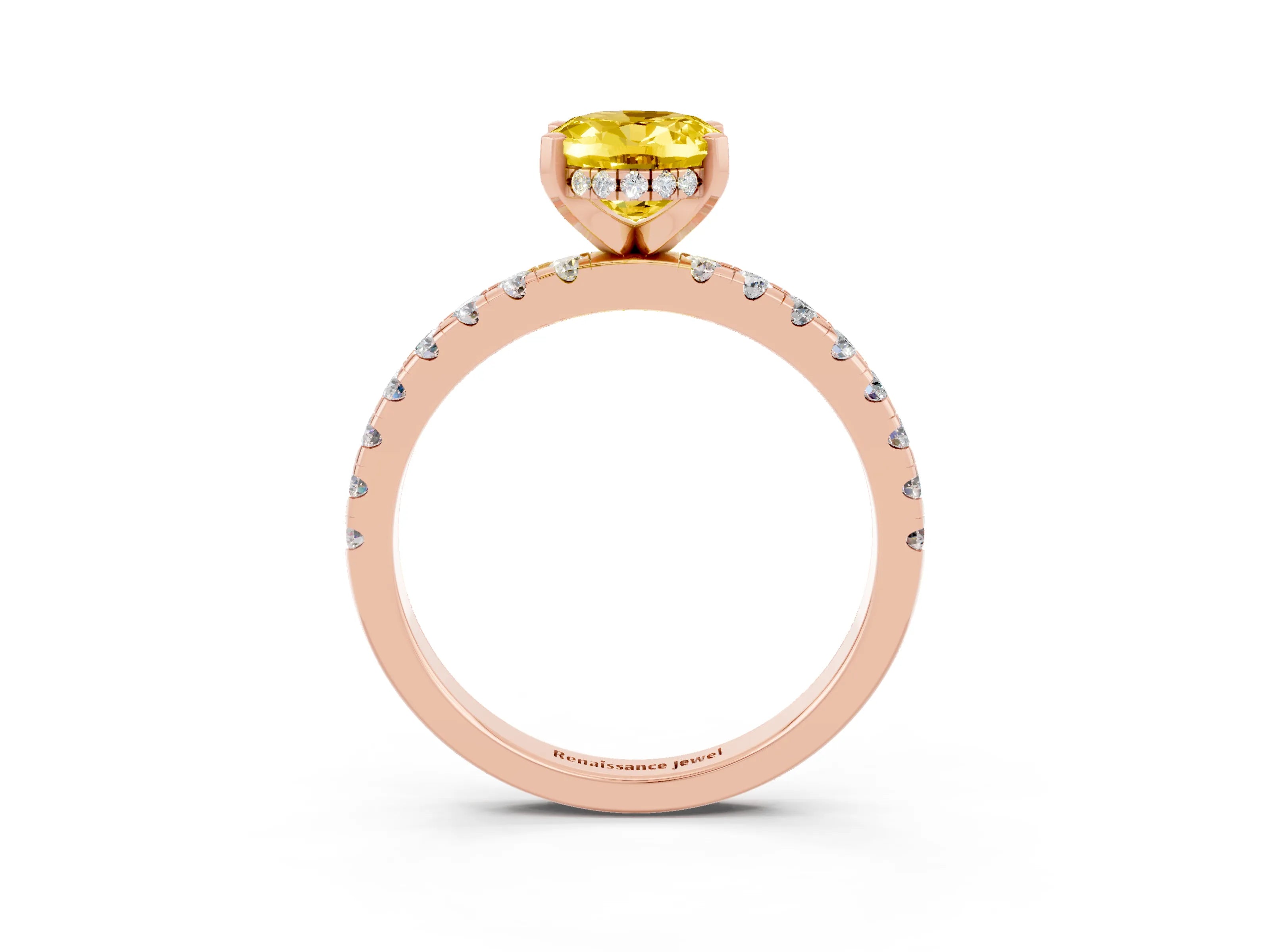 Rose gold Oval Cut Yellow Sapphire Solitaire Ring with Pavé Band and Four-Prong Setting_63